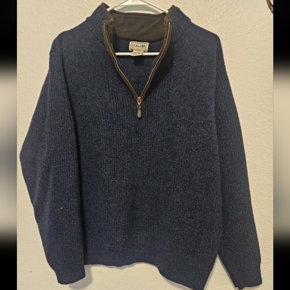L.L. Bean Waterfowl Sweater Men’s XL Navy Blue 100% Merino Lambswool 1/4 Zip